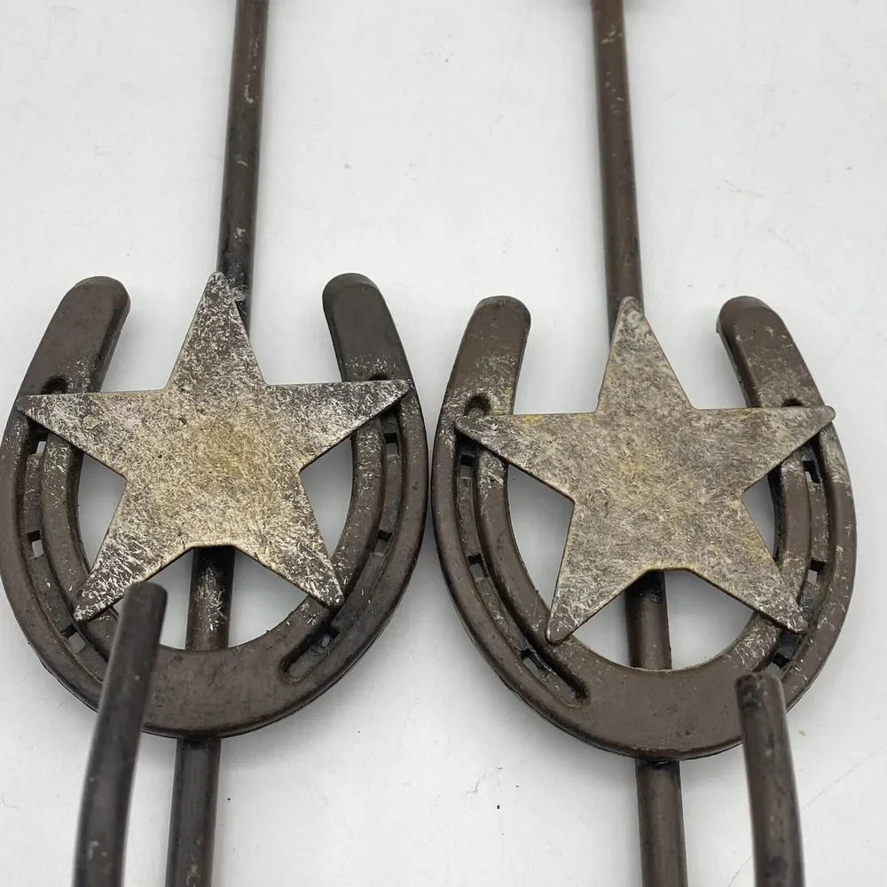 VTG Arrowhead‎ Horseshoe Star Wall Hooks Set 2 Metal Coat Hat Rack Western Ranch